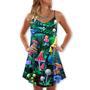 Hippie Mushroom Galaxy Neon Art - V-Neck Sleeveless Cami Dress