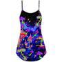 Hippie Mushroom Galaxy Neon Colorful Art - V-Neck Sleeveless Cami Dress