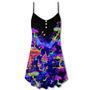 Hippie Mushroom Galaxy Neon Colorful Art - V-Neck Sleeveless Cami Dress