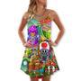 Hippie Mushroom Peace Colorful Let It Be - V-Neck Sleeveless Cami Dress