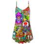 Hippie Mushroom Peace Colorful Let It Be - V-Neck Sleeveless Cami Dress