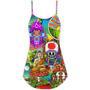 Hippie Mushroom Peace Colorful Let It Be - V-Neck Sleeveless Cami Dress