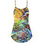 Hippie Turtle Colorful Art Peace - V-Neck Sleeveless Cami Dress