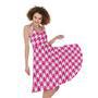 Hot Pink And White Houndstooth Print Sleeveless Knee Length Dress