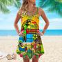 It's 5 O'clock Somewhere Parrot Drink Cocktail Tropical Spaghetti Strap Summer Dress