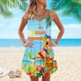 It's 5 O'Clock Somewhere Parrot On The Beach Blue Spaghetti Strap Summer Dress