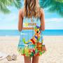 It's 5 O'Clock Somewhere Parrot On The Beach Blue Spaghetti Strap Summer Dress