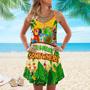 It's 5 O'clock Somewhere Parrot Turtle Tiki Party Yellow Spaghetti Strap Summer Dress