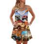 Jeep In The Desert Vintage Art Style - V-Neck Sleeveless Cami Dress