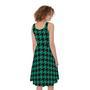 Jungle Green And Black Houndstooth Print Sleeveless Knee Length Dress