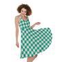 Jungle Green And White Houndstooth Print Sleeveless Knee Length Dress