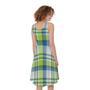 Lime And Blue Madras Plaid Print Sleeveless Knee Length Dress