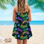 Lizards And Leaves Tropical Pattern Spaghetti Strap Summer Dress