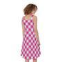 Magenta Pink And White Gingham Print Sleeveless Knee Length Dress