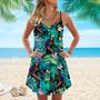 Mardi Gras Gift for Summer Lovers Tropical Bigfoot Flowers Spaghetti Strap Summer Dress