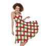 Merry Christmas Checkered Pattern Print Sleeveless Knee Length Dress