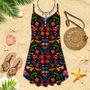 Mexican Flower Traditional Spaghetti Strap Summer Dress