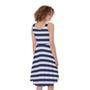 Navy And White Striped Pattern Print Sleeveless Knee Length Dress