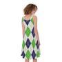 Navy Green And White Argyle Print Sleeveless Knee Length Dress