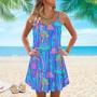 Neon Hippie Mushroom Spaghetti Strap Summer Dress