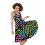 Neon Native Aztec Pattern Print Sleeveless Knee Length Dress