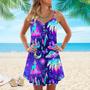 Neon Trippy Hippie Mushrooms Spaghetti Strap Summer Dress