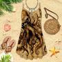 Octopus Brown Spaghetti Strap Summer Dress