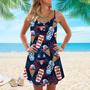 Of Day Beach Slippers Fireworks Spaghetti Strap Summer Dress