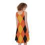 Orange And Black Argyle Pattern Print Sleeveless Knee Length Dress