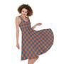 Orange And Blue Houndstooth Print Sleeveless Knee Length Dress