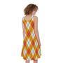 Orange And White Argyle Pattern Print Sleeveless Knee Length Dress