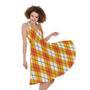 Orange And White Argyle Pattern Print Sleeveless Knee Length Dress