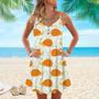 Orange Snails With Monstera Leaves Spaghetti Strap Summer Dress