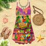 Parrot Drink Cocktail Tiki Party Beach Bar Pink Spaghetti Strap Summer Dress