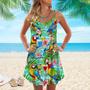 Parrot Drinking Cocktails The Beach Is My Happy Place Tropical Spaghetti Strap Summer Dress