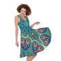 Peacock Feather Floral Pattern Print Sleeveless Knee Length Dress