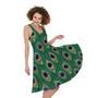 Peacock Tail Pattern Print Sleeveless Knee Length Dress