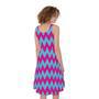 Pink And Blue Chevron Pattern Print Sleeveless Knee Length Dress