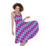 Pink And Blue Chevron Pattern Print Sleeveless Knee Length Dress