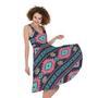 Pink And Blue Southwestern Pattern Print Sleeveless Knee Length Dress