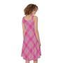 Pink And Green Plaid Pattern Print Sleeveless Knee Length Dress