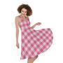 Pink And White Buffalo Check Print Sleeveless Knee Length Dress