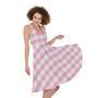 Pink And White Gingham Pattern Print Sleeveless Knee Length Dress