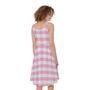 Pink And White Gingham Pattern Print Sleeveless Knee Length Dress