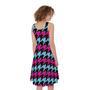 Pink Blue And Black Houndstooth Print Sleeveless Knee Length Dress