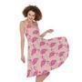 Pink Flamingo Pattern Print Sleeveless Knee Length Dress