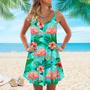 Pink Flamingos Exotic Birds Tropical Spaghetti Strap Summer Dress