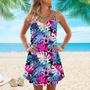 Pink Flamingos With Tropical Leaves Spaghetti Strap Summer Dress