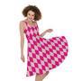 Pink Harlequin Pattern Print Sleeveless Knee Length Dress