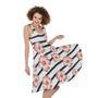 Pink Hibiscus Striped Pattern Print Sleeveless Knee Length Dress